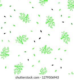 Light Green vector seamless doodle template with leaves, branches. Glitter abstract illustration with leaves and branches. Texture for window blinds, curtains.