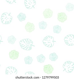 Light Green  vector seamless doodle pattern with flowers, leaves. Sketchy doodles on white background. Design for textile, fabric, wallpapers.