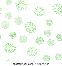 Light Green vector seamless doodle pattern with flowers, leaves. Colorful abstract illustration with leaves in doodle style. Template for business cards, websites.