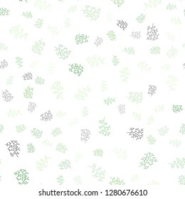 Light Green vector seamless doodle background with leaves, branches. Decorative design in Indian style on white background. Pattern for design of fabric, wallpapers.