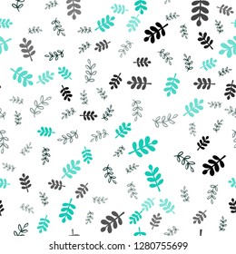 Light Green vector seamless doodle backdrop with leaves, branches. Shining colored illustration with leaves and branches. Texture for window blinds, curtains.