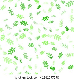 Light Green vector seamless doodle template with leaves, branches. Leaves and branches with gradient on white background. Pattern for design of fabric, wallpapers.
