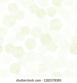 Light Green vector seamless doodle background with flowers. Flowers in natural style on white background. Texture for window blinds, curtains.