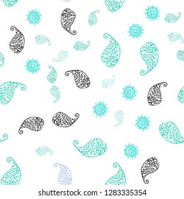 Light Green vector seamless doodle layout with leaves and flowers. Creative illustration in blurred style with leaves, flowers. Design for textile, fabric, wallpapers.