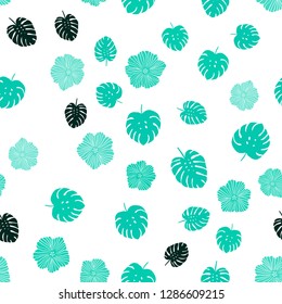 Light Green vector seamless doodle texture with flowers, leaves. Abstract illustration with leaves, flowers in doodles style. Template for business cards, websites.