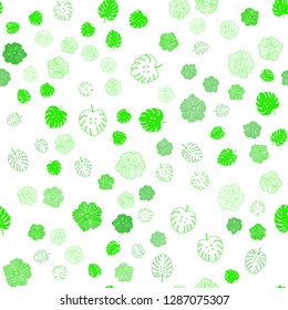 Light Green vector seamless doodle template with leaves, flowers. Leaves, flowers in natural style on white background. Pattern for trendy fabric, wallpapers.