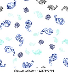 Light Green vector seamless doodle pattern with leaves and flowers. Colorful illustration in doodle style with leaves, flowers. Template for business cards, websites.