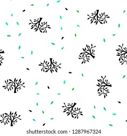 Light Green vector seamless doodle background with leaves, branches. Illustration with doodles on abstract template. Texture for window blinds, curtains.