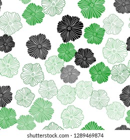 Light Green vector seamless doodle background with flowers. Decorative design of flowers on white background. Design for textile, fabric, wallpapers.