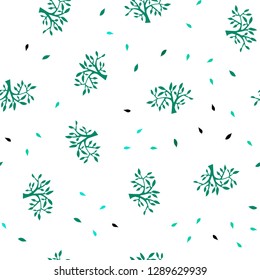 Light Green vector seamless doodle background with leaves, branches. Modern abstract illustration with leaves and branches. Pattern for design of fabric, wallpapers.