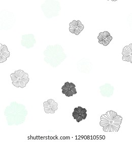 Light Green vector seamless doodle pattern with flowers. Sketchy doodle flowers on white background. Pattern for trendy fabric, wallpapers.