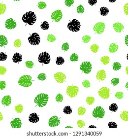 Light Green vector seamless doodle background with leaves. Colorful illustration in doodle style with leaves. Texture for window blinds, curtains.