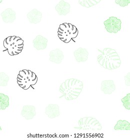 Light Green vector seamless doodle texture with flowers, leaves. Sketchy doodles on white background. Template for business cards, websites.