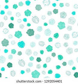 Light Green vector seamless doodle template with leaves, flowers. Glitter abstract illustration with leaves and flowers. Texture for window blinds, curtains.