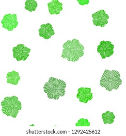 Light Green vector seamless doodle template with flowers. Decorative design of flowers on white background. Texture for window blinds, curtains.
