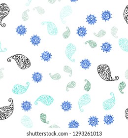 Light Green vector seamless doodle backdrop with leaves and flowers. Shining colored illustration with leaves and flowers. Pattern for trendy fabric, wallpapers.