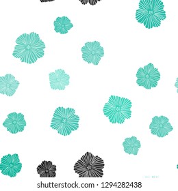 Light Green vector seamless doodle background with flowers. Sketchy doodle flowers on white background. Texture for window blinds, curtains.