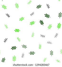 Light Green vector seamless doodle background with leaves. Colorful abstract illustration with leaves in doodle style. Texture for window blinds, curtains.