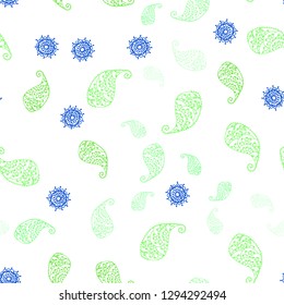 Light Green vector seamless doodle pattern with leaves and flowers. Colorful illustration in doodle style with leaves, flowers. Texture for window blinds, curtains.