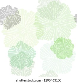 Light Green vector seamless doodle texture with flowers. Colorful illustration with flowers in doodle style. Design for wallpaper, fabric makers.
