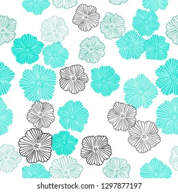 Light Green vector seamless doodle pattern with flowers. Colorful illustration in doodle style with flowers. Texture for window blinds, curtains.