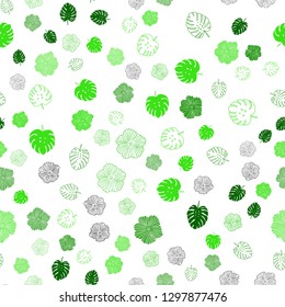 Light Green vector seamless doodle backdrop with leaves, flowers. Doodle illustration of leaves and flowers in Origami style. Design for wallpaper, fabric makers.