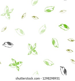 Light Green vector seamless doodle layout with leaves. Glitter abstract illustration with doodles and leaves. Pattern for design of window blinds, curtains.