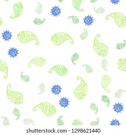 Light Green vector seamless doodle background with leaves and flowers. Colorful illustration in doodle style with leaves, flowers. Pattern for trendy fabric, wallpapers.