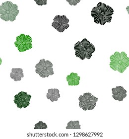 Light Green vector seamless doodle background with flowers. Doodle illustration of flowers in Origami style. Texture for window blinds, curtains.