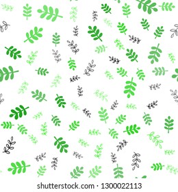 Light Green vector seamless doodle layout with leaves, branches. Shining colored illustration with leaves and branches. Design for textile, fabric, wallpapers.
