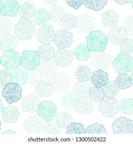 Light Green vector seamless doodle backdrop with flowers. Modern abstract illustration with flowers. Texture for window blinds, curtains.