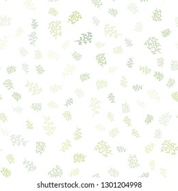 Light Green vector seamless doodle background with leaves, branches. Colorful abstract illustration with leaves in doodle style. Pattern for design of fabric, wallpapers.