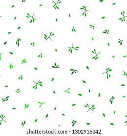 Light Green vector seamless doodle template with leaves. leaves on blurred abstract background with gradient. Pattern for design of window blinds, curtains.