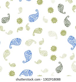 Light Green vector seamless doodle texture with leaves and flowers. Doodle illustration of leaves and flowers in Origami style. Template for business cards, websites.