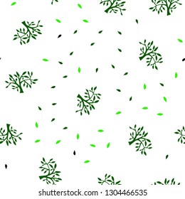 Light Green vector seamless doodle background with leaves, branches. Doodle illustration of leaves and branches in Origami style. Pattern for trendy fabric, wallpapers.