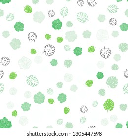 Light Green vector seamless doodle template with leaves, flowers. Modern abstract illustration with leaves and flowers. Pattern for design of fabric, wallpapers.