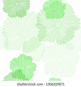 Light Green vector seamless doodle template with flowers. Abstract illustration with flowers in doodles style. Design for textile, fabric, wallpapers.