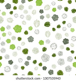 Light Green vector seamless doodle background with leaves, flowers. Decorative design in Indian style on white background. Pattern for design of fabric, wallpapers.