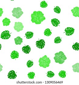 Light Green vector seamless doodle background with flowers, leaves. Doodle illustration of leaves and flowers in Origami style. Pattern for design of fabric, wallpapers.