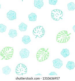 Light Green vector seamless doodle layout with flowers, leaves. Colorful abstract illustration with leaves in doodle style. Pattern for trendy fabric, wallpapers.