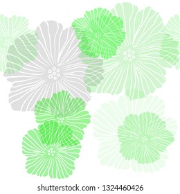 Light Green vector seamless doodle background with flowers. Doodle illustration of flowers in Origami style. Texture for window blinds, curtains.
