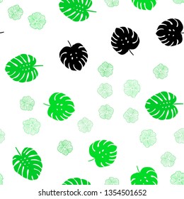 Light Green vector seamless doodle background with flowers, leaves. Illustration with doodles on abstract template. Texture for window blinds, curtains.