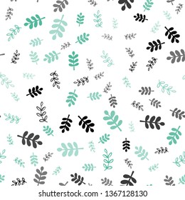 Light Green vector seamless doodle template with leaves, branches. Sketchy doodles on white background. Pattern for design of fabric, wallpapers.