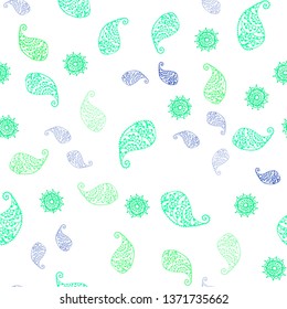 Light Green vector seamless doodle texture with leaves and flowers. Leaves, flowers in natural style on white background. Design for wallpaper, fabric makers.