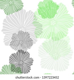 Light Green vector seamless doodle texture with flowers. Doodle illustration of flowers in Origami style. Pattern for design of fabric, wallpapers.