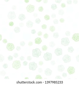 Light Green vector seamless doodle layout with flowers. Flowers in natural style on white background. Texture for window blinds, curtains.