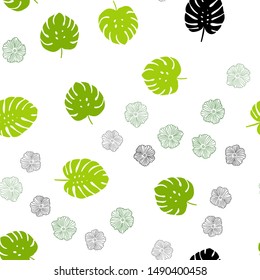 Light Green vector seamless doodle texture with flowers, leaves. Colorful illustration in doodle style with leaves, flowers. Texture for window blinds, curtains.