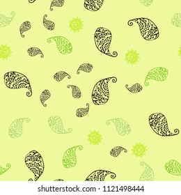 Light Green vector seamless elegant wallpaper with leaves and flowers. Glitter abstract illustration with leaves and flowers. Elegant pattern for your brand book.