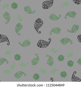 Light Green vector seamless elegant background with leaves and flowers. Sketchy doodles on white background. Completely new design for your business.