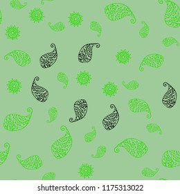 Light Green vector seamless elegant background with leaves and flowers. Abstract illustration with leaves, flowers in doodles style. Elegant pattern for your brand book.